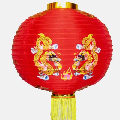柄入り 紅ちょうちん 14インチ 双龍 2個セット (35cm） 【送料無料