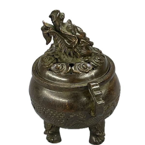 銅製龍頭香炉 大【Y4-7】【送料無料】（沖縄700円）｜ ドラゴン,竜,龍
