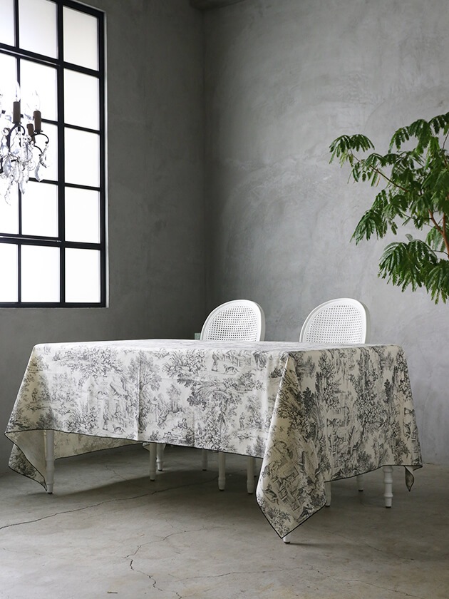Borgo delle tovaglieコットンテーブルクロスFILOトワルドジュイブラック
