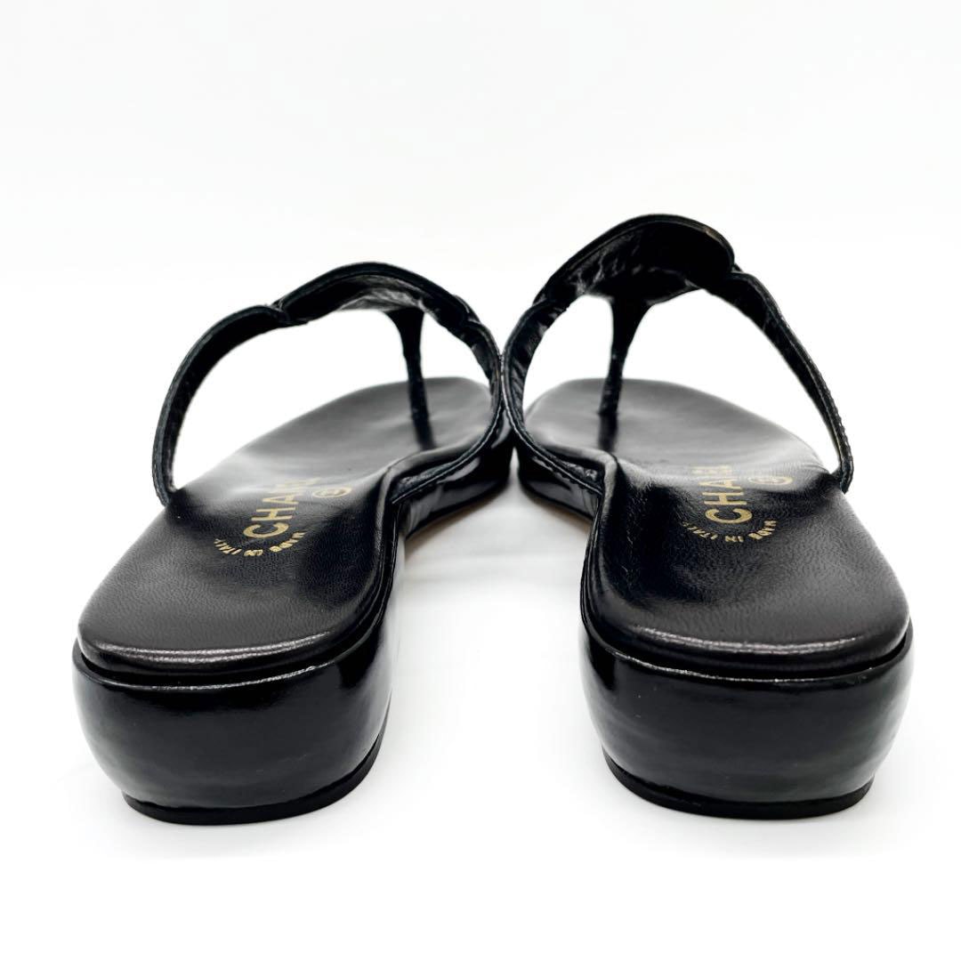 CHANEL シャネル サンダル エナメル レザー 98P ブラック ゴールド金具