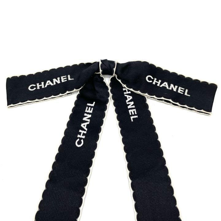 CHANEL シャネル リボンブローチ サテン ブラック ホワイト