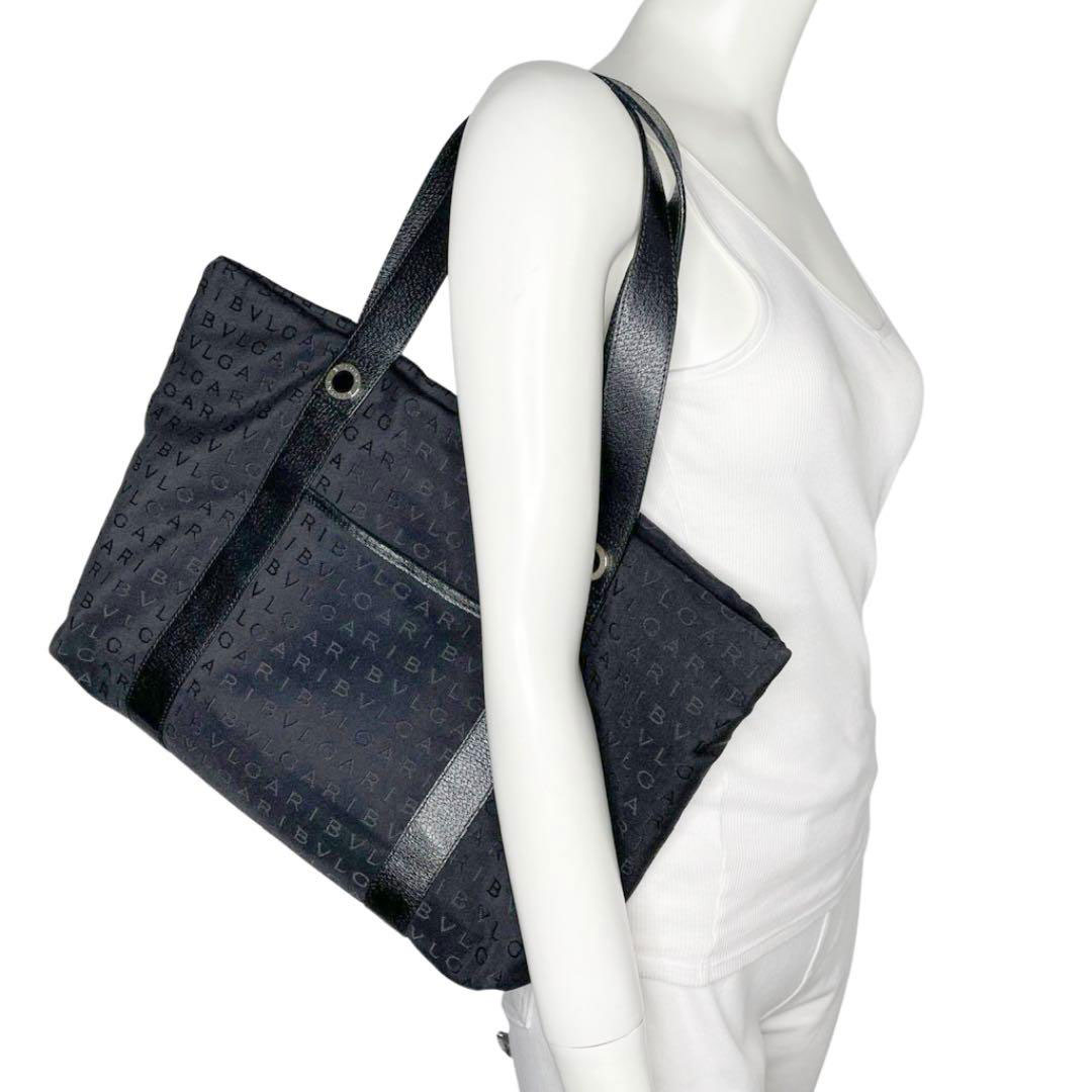BVLGARI ブルガリ トートバッグ ロゴマニア キャンバス ブラック