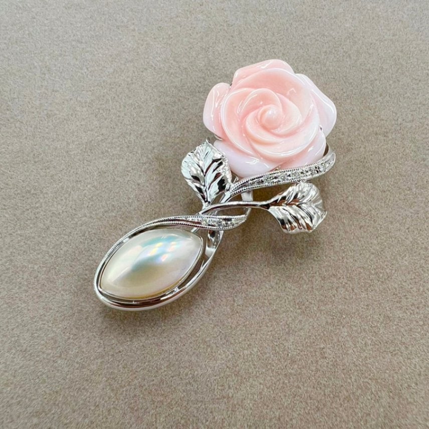 B03171】マベパール ペンダント／ブローチローズデザイン K18