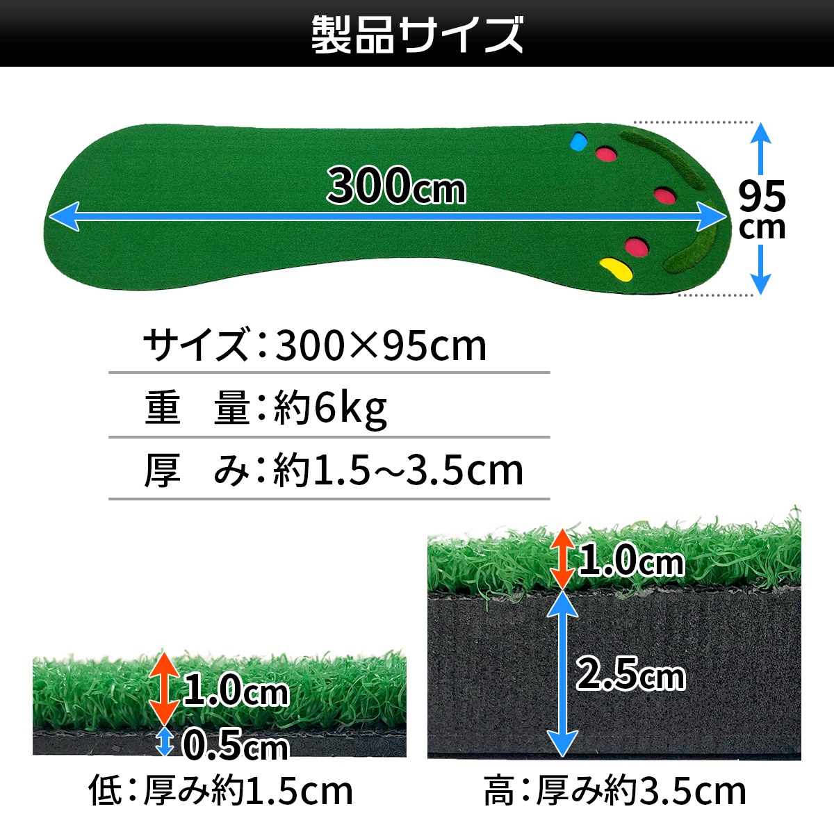 BIG パターマット 3M パター 練習 マット 大型 ゴルフマット