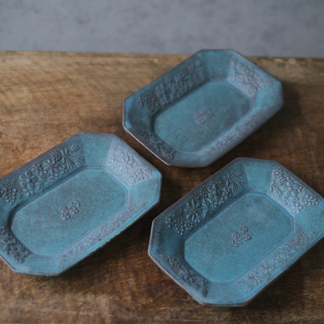 益子焼 kukka(クッカ) 八角皿 中 22cm ターコイズブルー色 わかさま