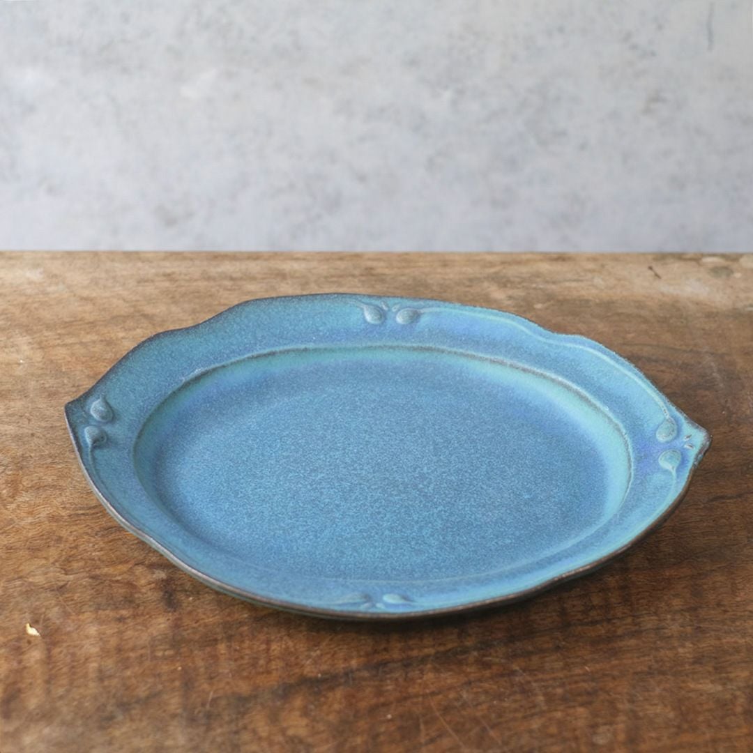 益子焼 オーバル皿L(29cm) ターコイズ 洋皿 パスタ皿 手作り わかさま