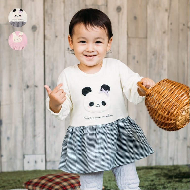 パンダ・うさぎアップリケスカート付ロンパース カバーオール｜子供服
