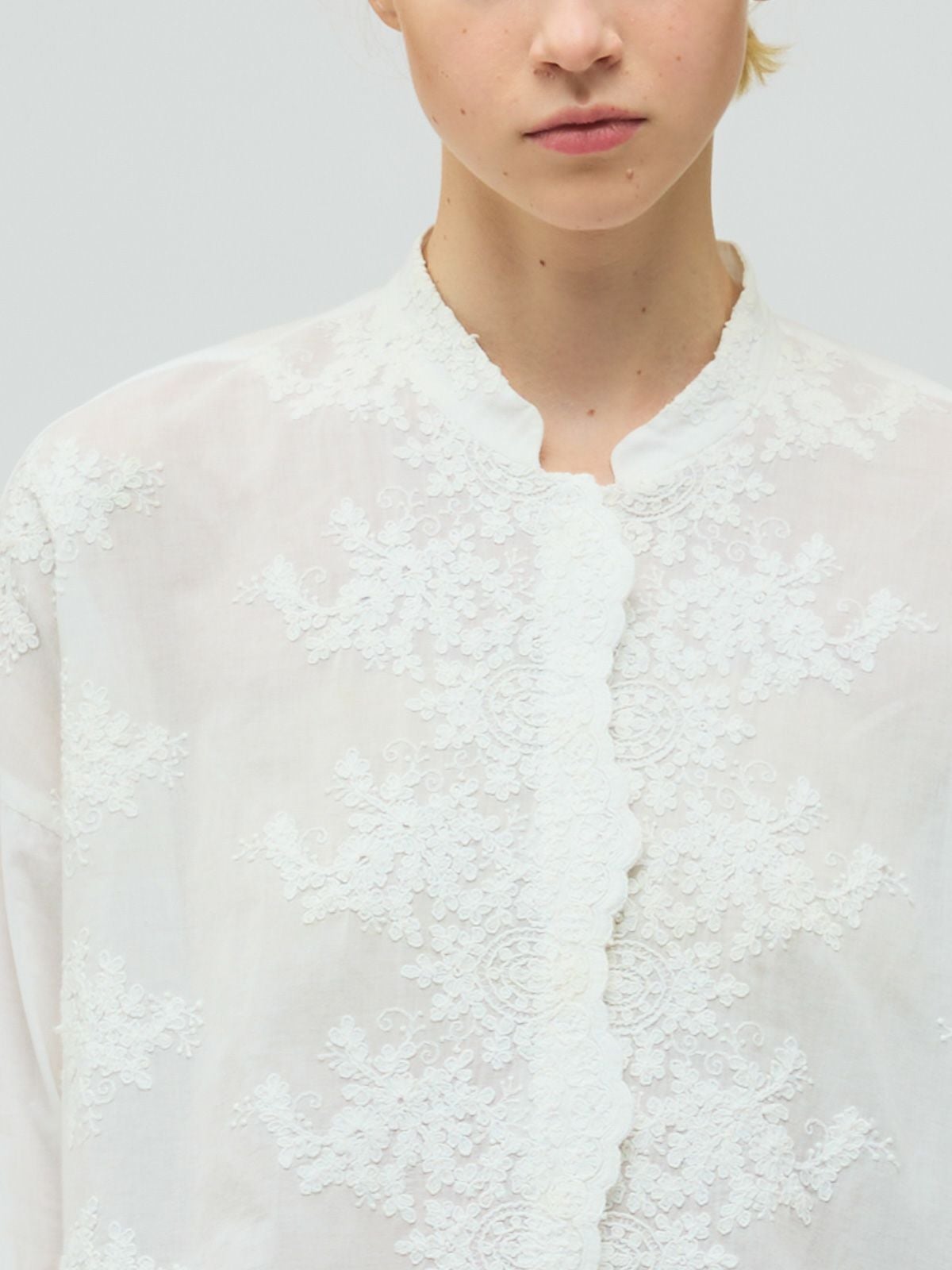 mizuiro ind レーススタンドカラーワイドシャツ｜ MARcourt ONLINE