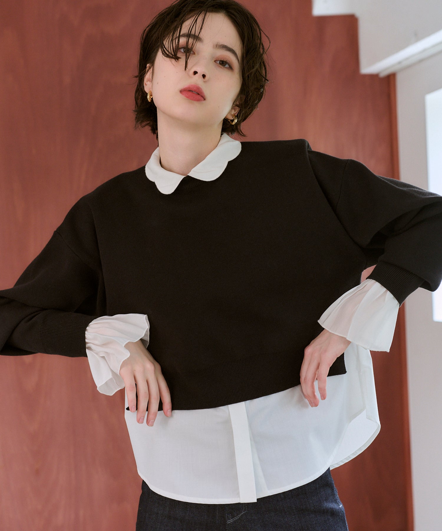 Wrinkle Prevention】Scallop Collar Blouse – maré（マレ）オンライン