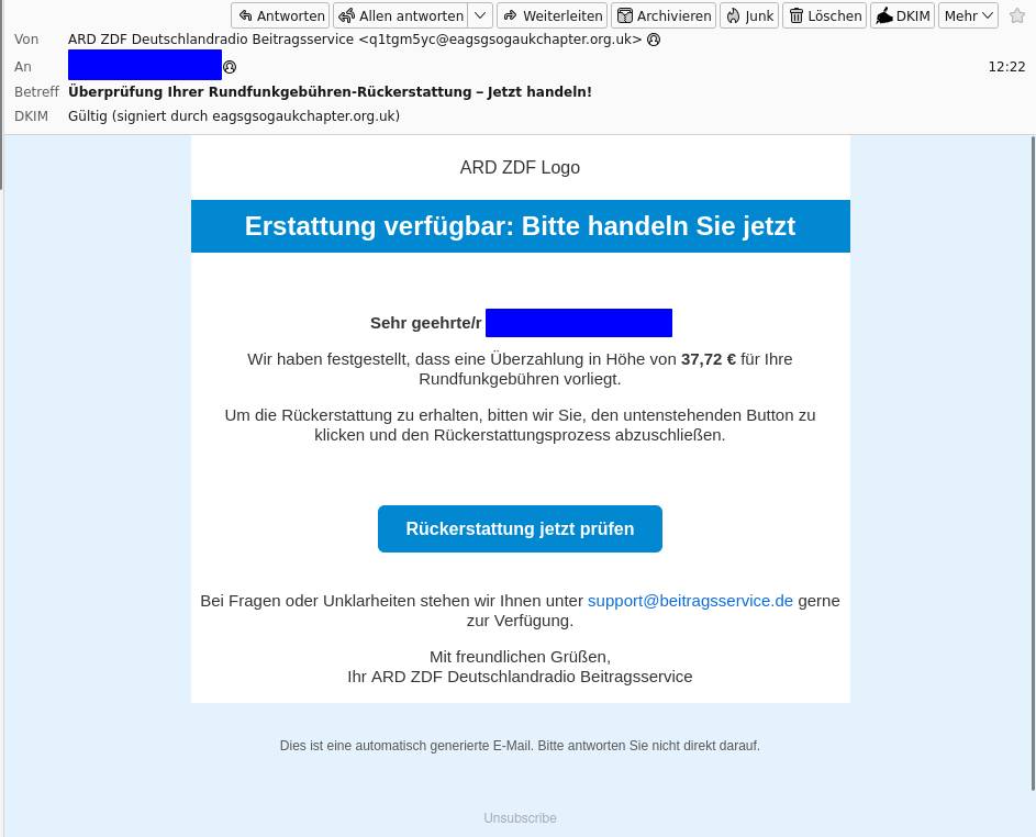 Scam: Überprüfung Ihrer Rundfunkgebühren-Rückerstattung – Jetzt