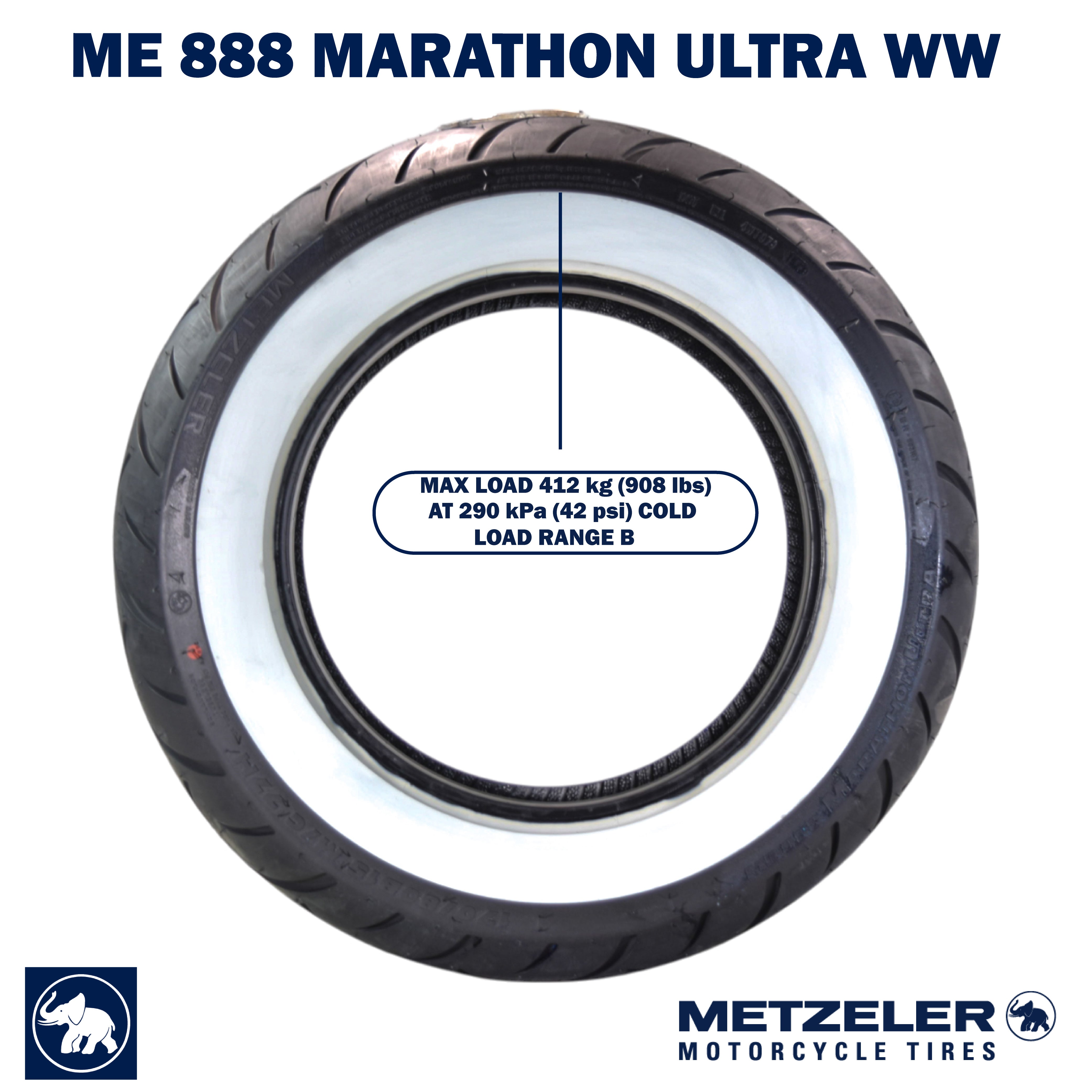 Metzeler ME 888 Marathon Ultra White Wall 170/80-15 Rear Tire with