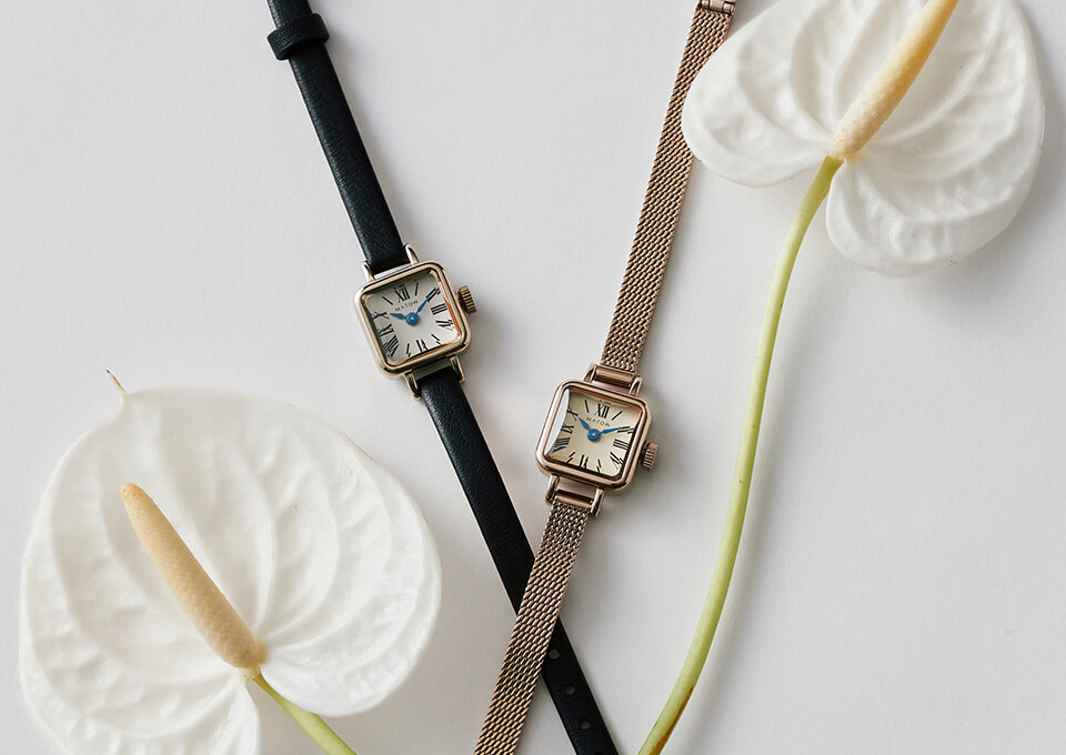 MATOW マトウ TSUKI 淡月 / MINI SQUARE ROSE GOLD CHAMPAGNE MESH