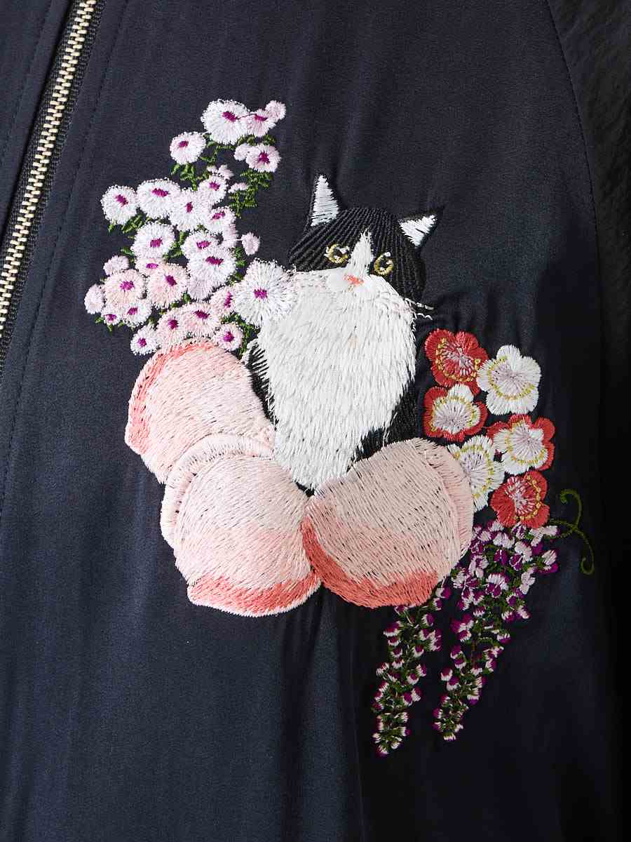 桃源郷 猫刺繍スカジャン(FREE ブラック): ふりふ ｜ミマツグループ