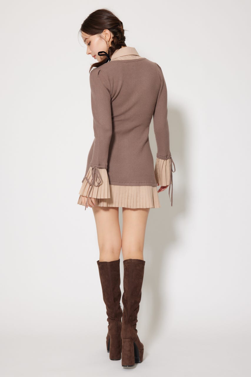 rienda | レイヤードパターンシャツニットミニワンピース (ワンピース