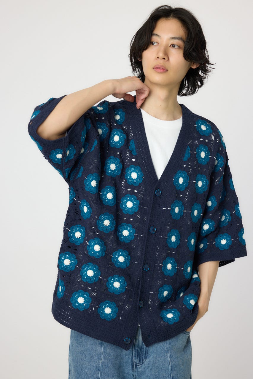 RODEO CROWNS WIDE BOWL | クロシェフラワー半袖ニットカーディガン