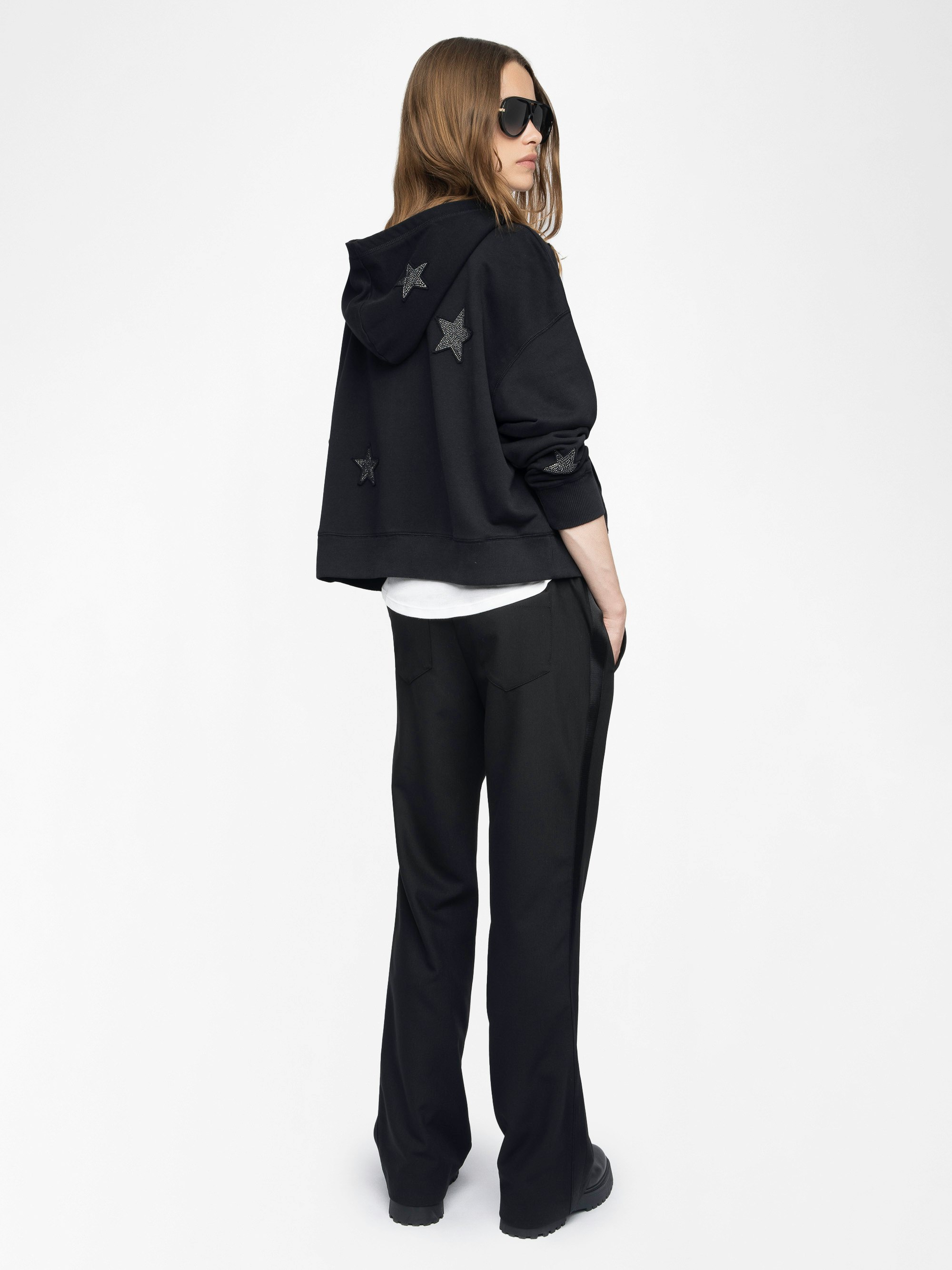 Mia Black Embellished Hoodie with Zip | Zadig&Voltaire