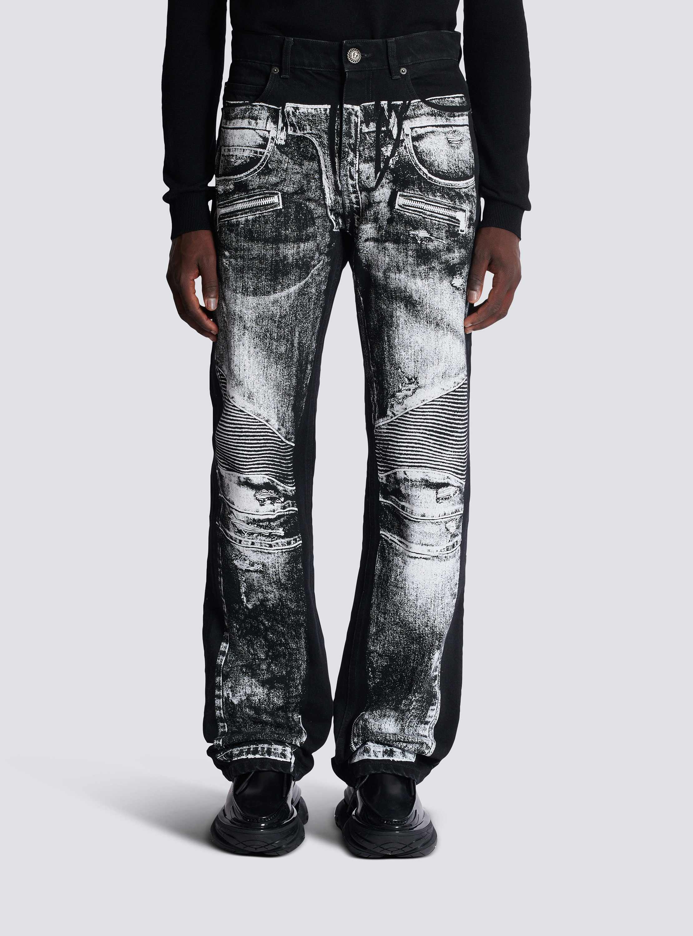 Loose-fit denim jeans with a biker print black black - Men | BALMAIN