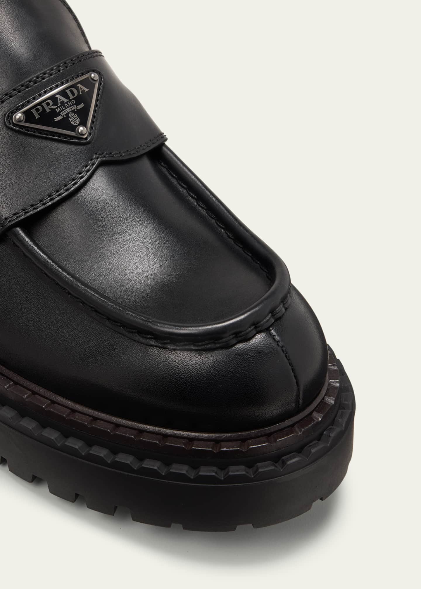 Prada Men's Double Chocolate Leather Penny Loafers - Bergdorf Goodman