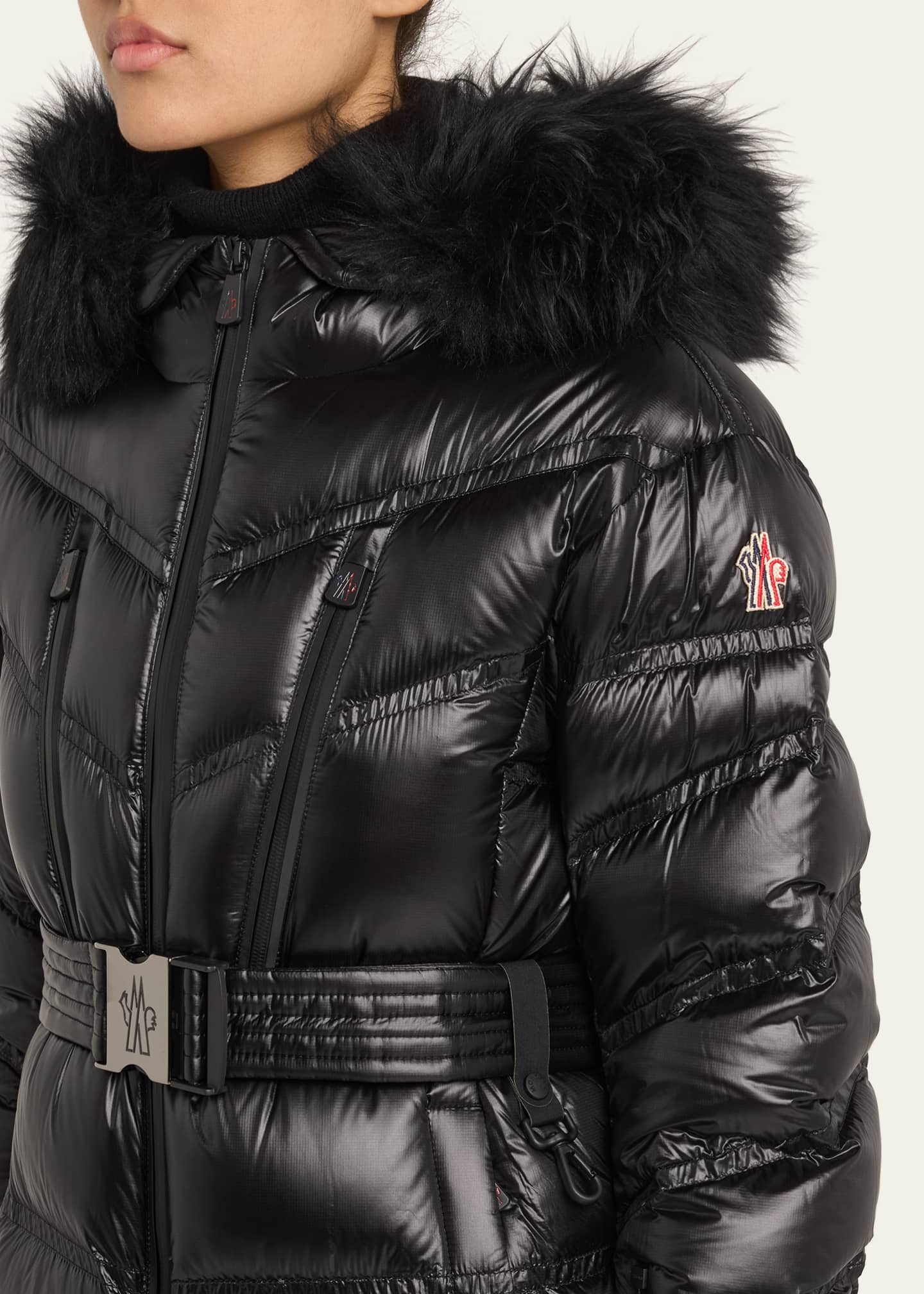 Moncler Bernis Down Ski Jacket with Detachable Shearling Trim