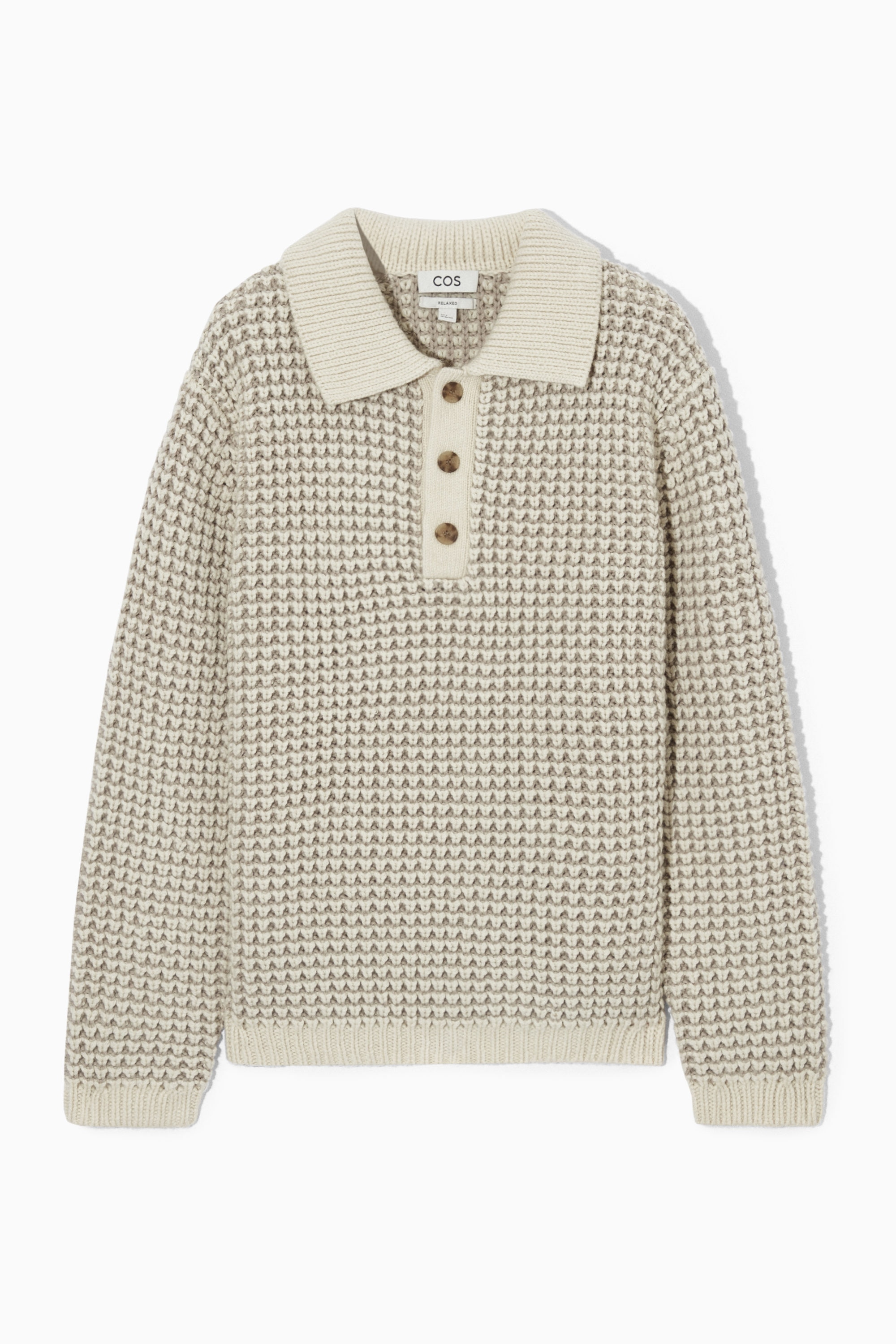 TWO-TONE WAFFLE-KNIT POLO SHIRT - CREAM | COS