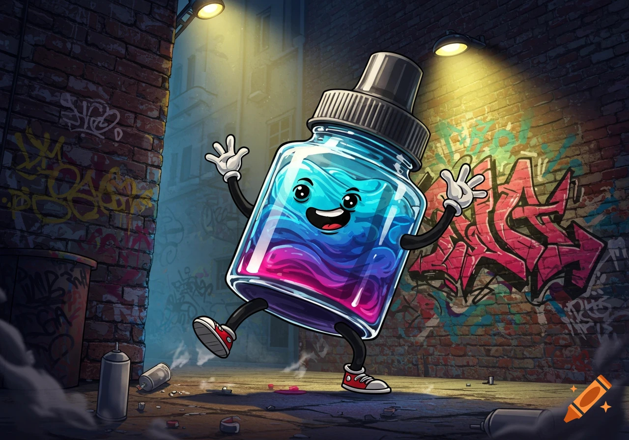 Cartoon Skeleton With a Baseball Cap Spraying Graffiti of a