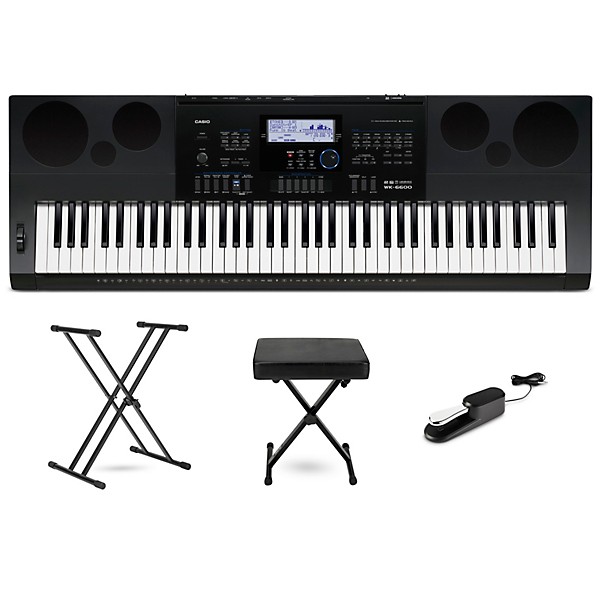 Casio WK-6600 76-Key Portable Keyboard Essentials Bundle | Guitar