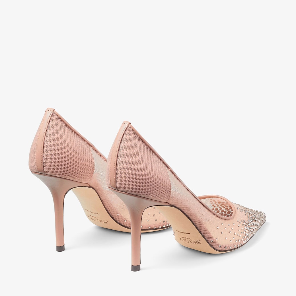 LOVE 85 | Ballet Pink Mesh Pointed-Toe Pumps with Dégradé Crystals