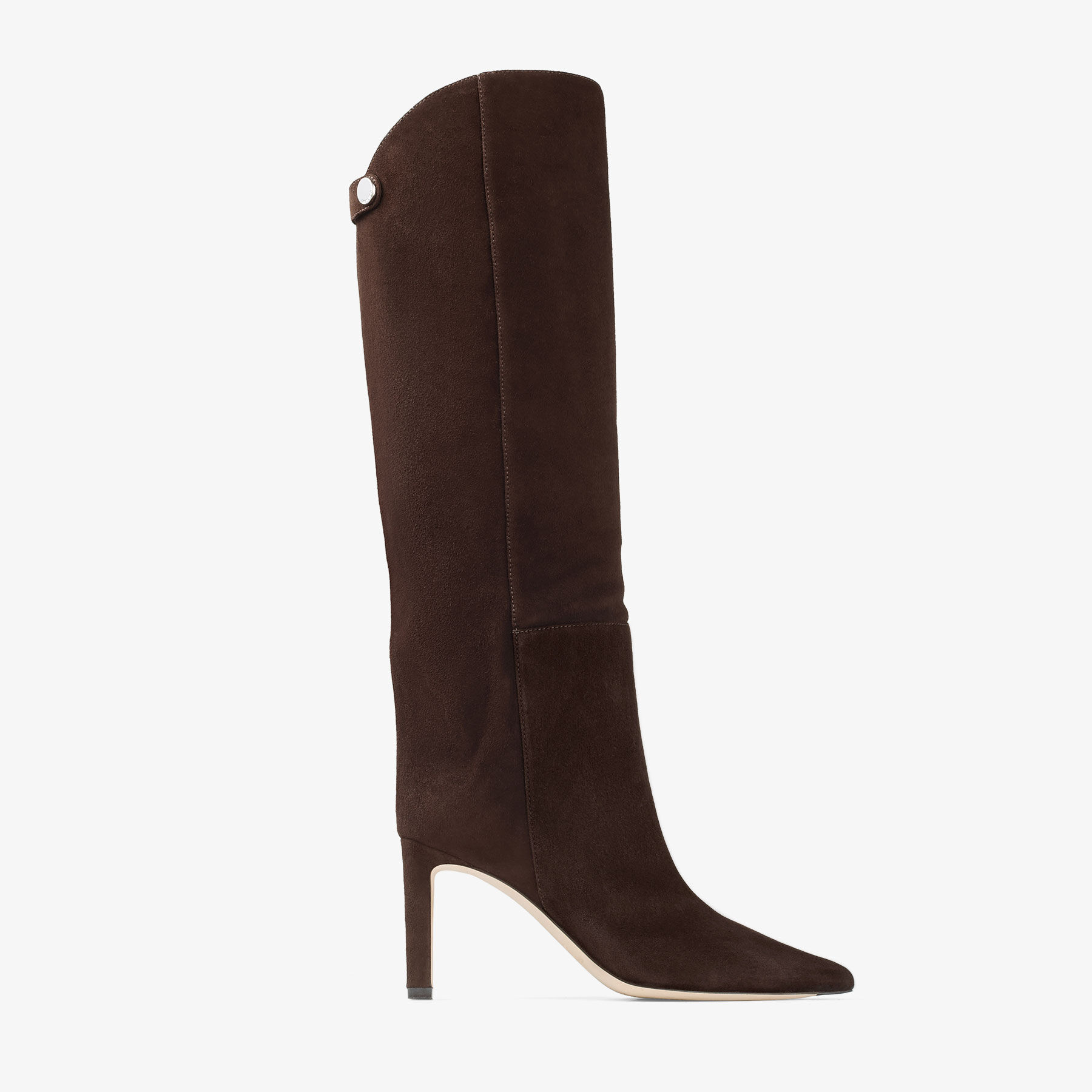 Alizze Knee Boot 85 | Chocolate Suede Knee High Boots | JIMMY CHOO CA