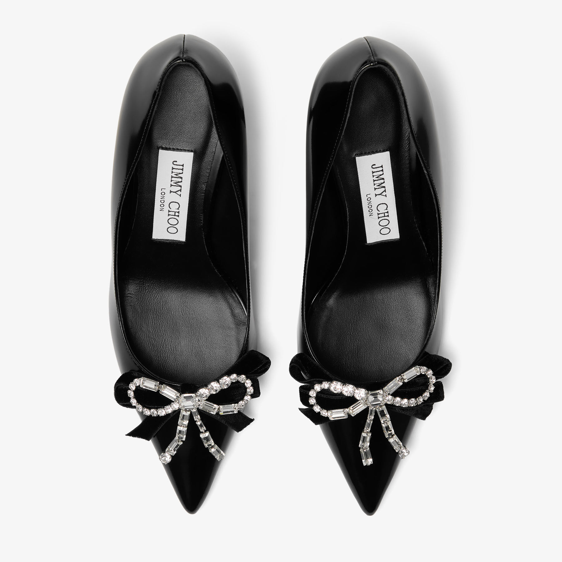 Auria 70 | Black Soft Spazzolato Pumps with Velvet and Crystal Bow
