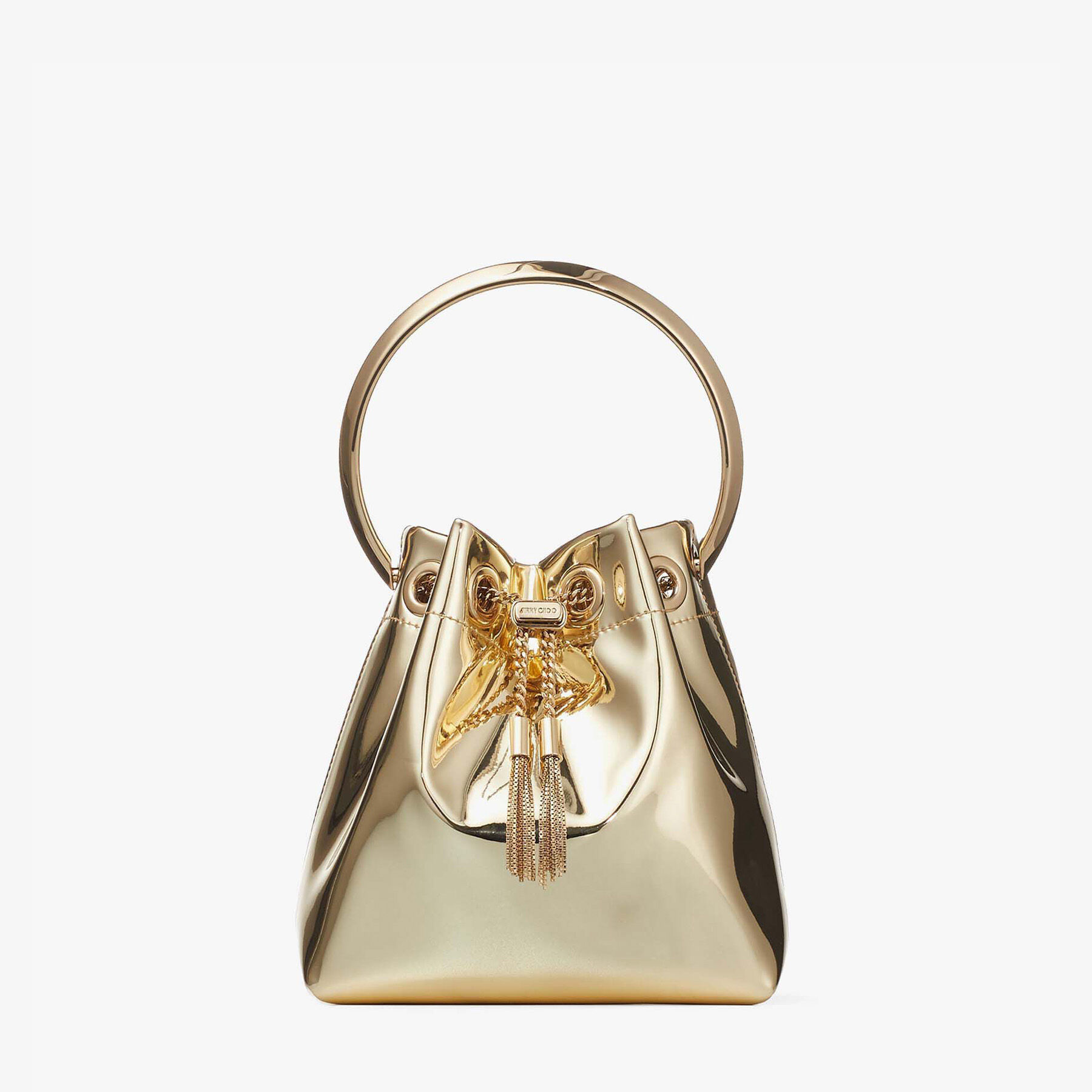 BON BON | Gold Mirror Fabric Mini Bag with Metal Handle | JIMMY CHOO