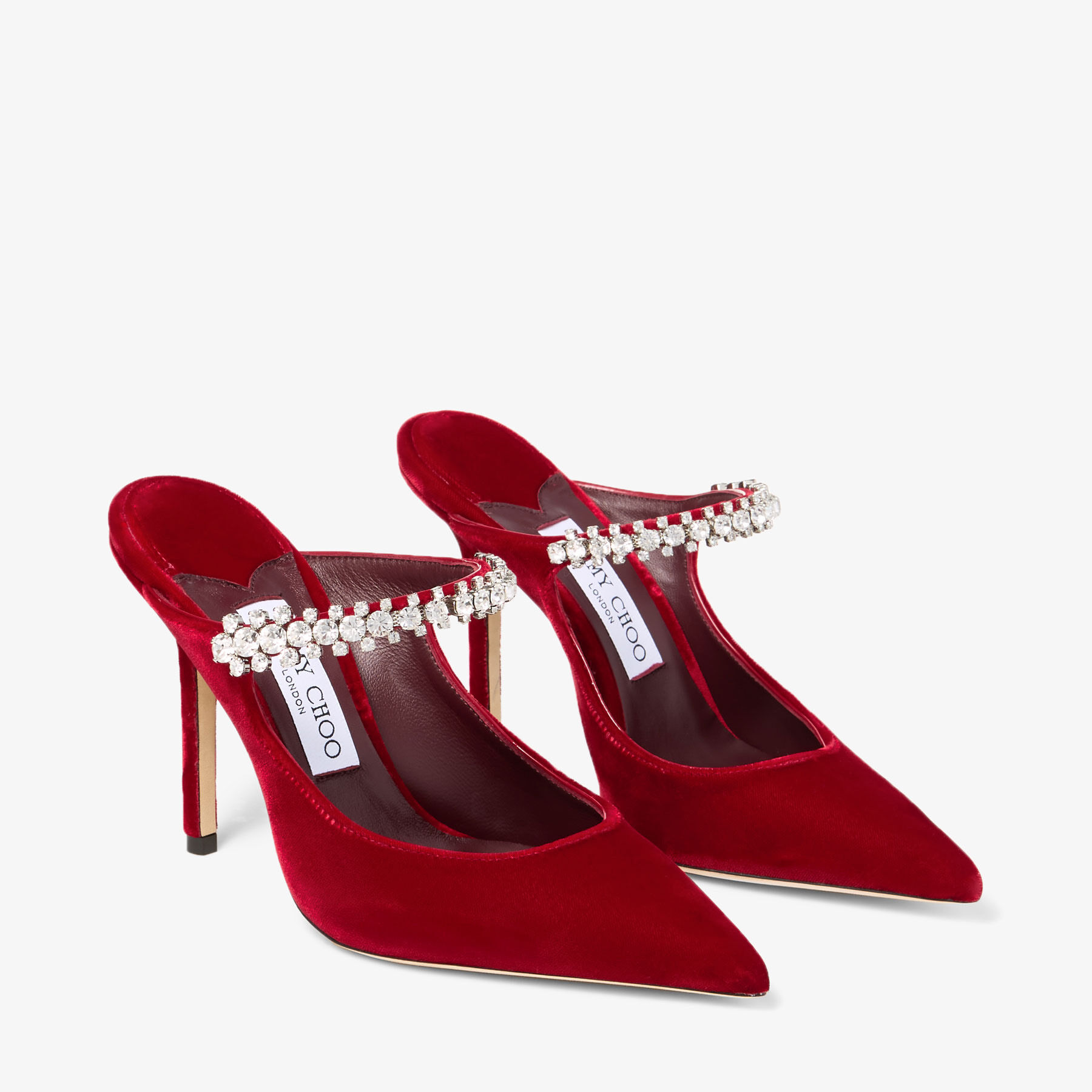 Bing 100 | Ruby Red Velvet Mules with Crystal Embellishment