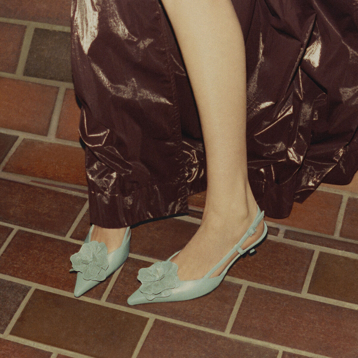 Mimmi Sling Back 50 | Verde Shiny Nappa Leather Slingbacks with