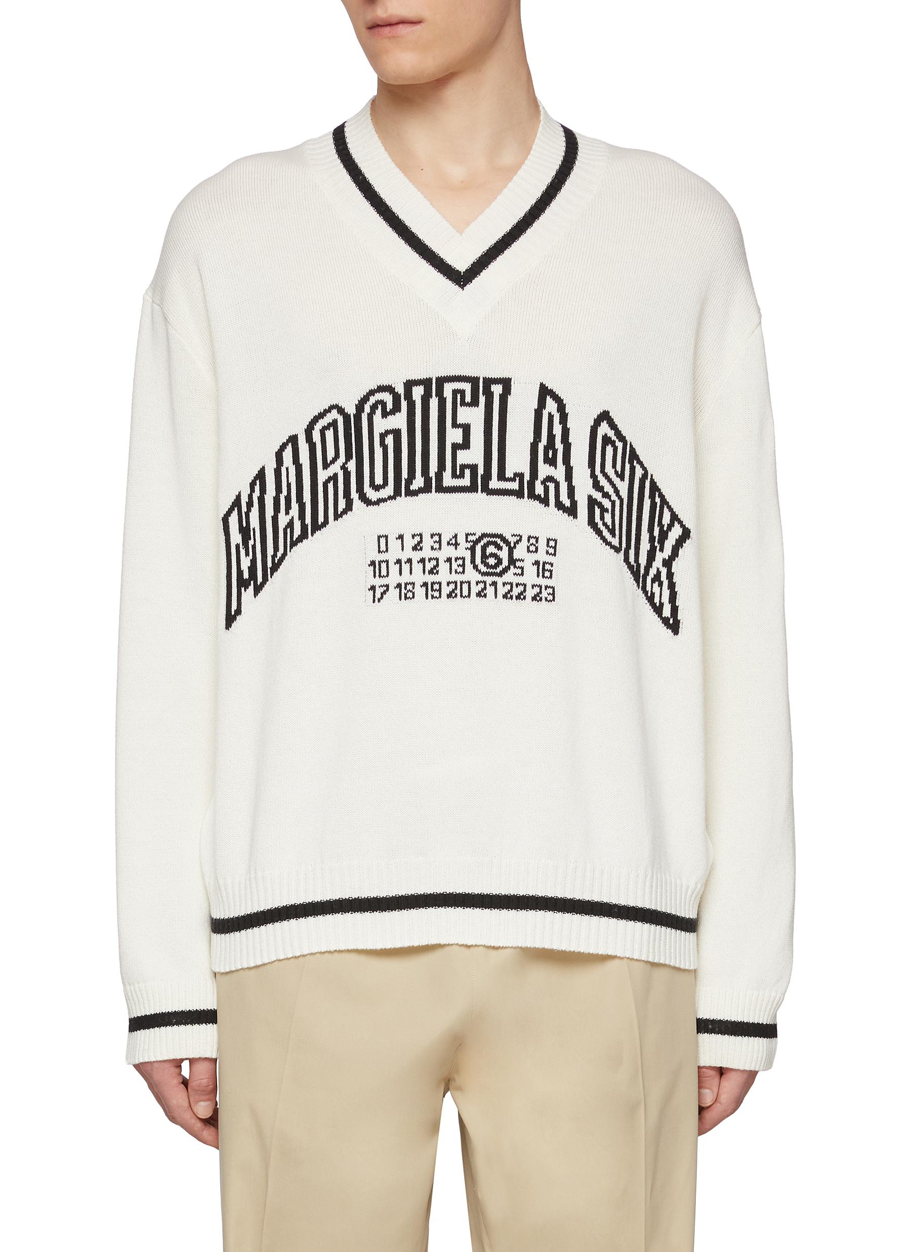 MM6 MAISON MARGIELA | V-Neck Margiela Six Numeric Logo Cotton Wool