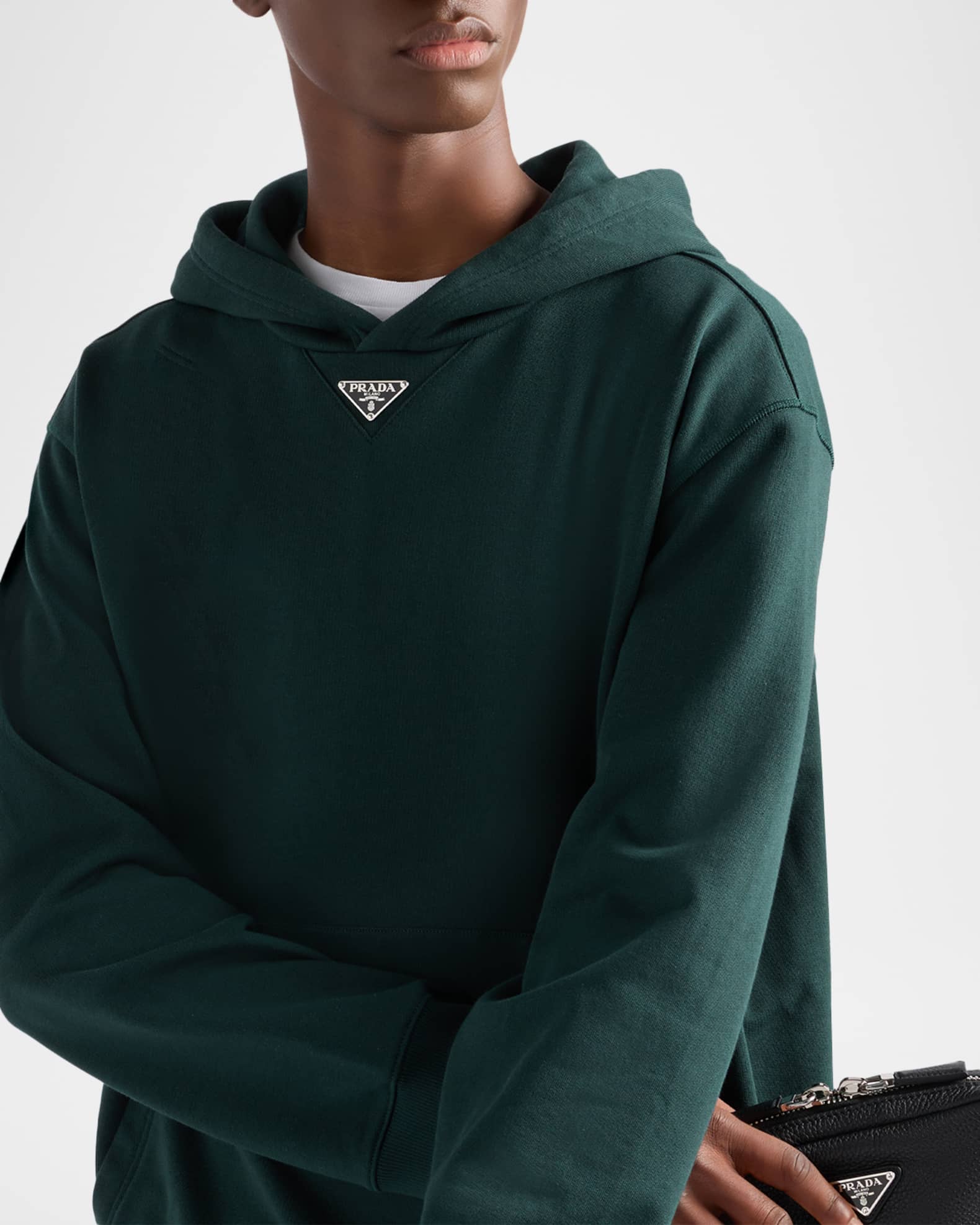 Prada Men's Enamel Triangle Logo Hoodie | Neiman Marcus