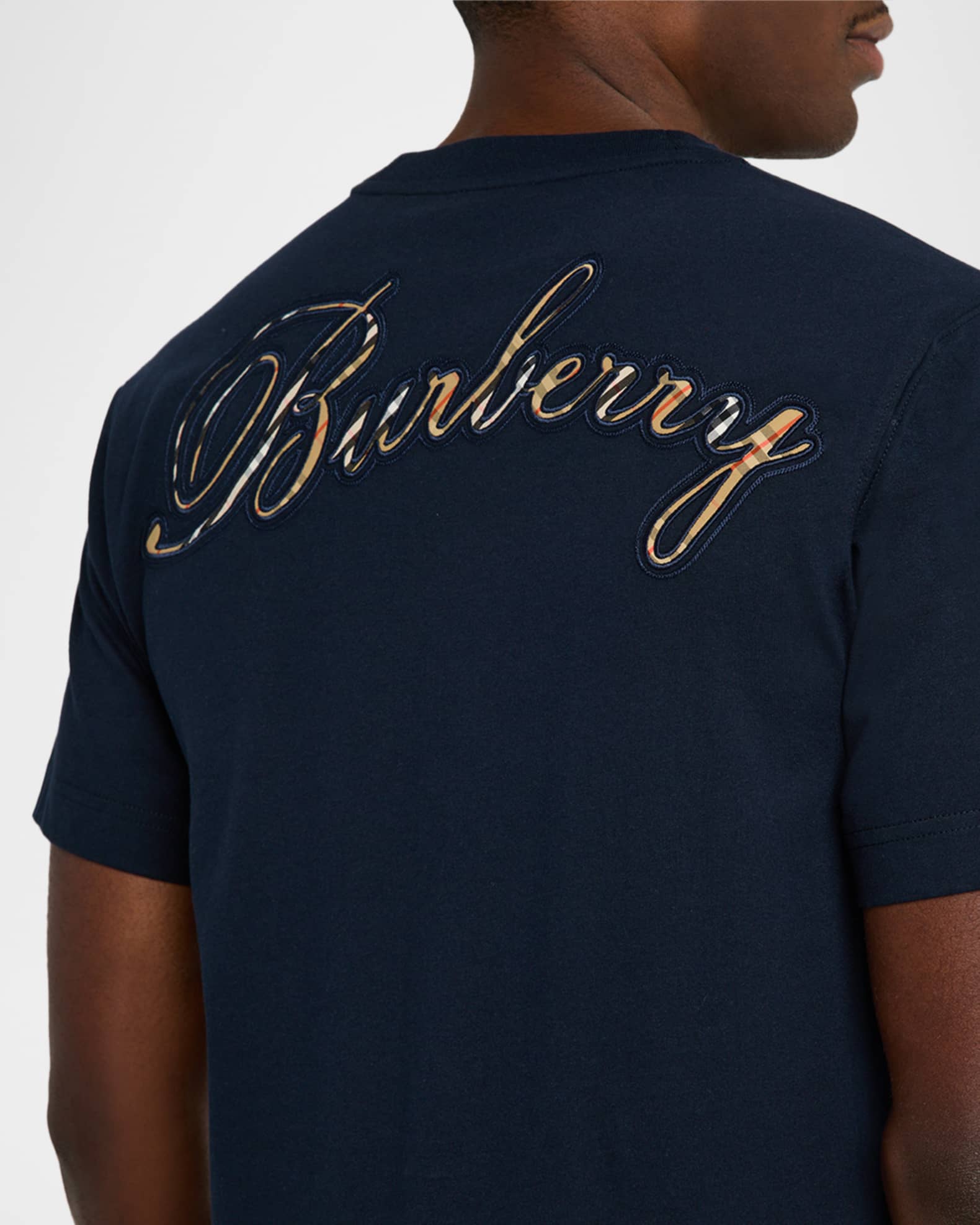 Burberry Men's Check Cursive Logo Cotton T-Shirt | Neiman Marcus