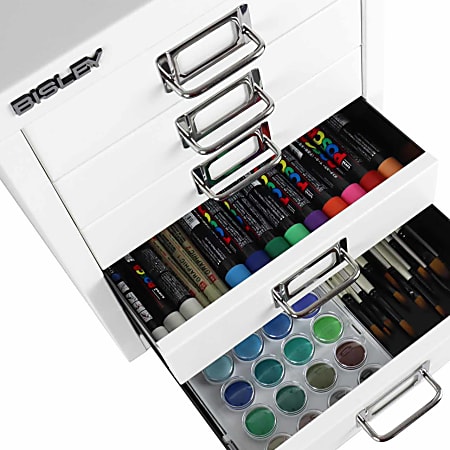 Bisley 15 D Vertical 5 Drawer File Cabinet White - ODP Business