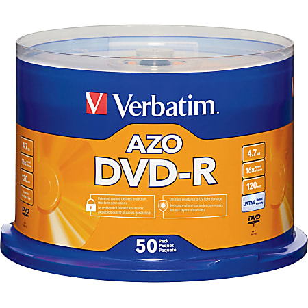 Verbatim DVD R Recordable Media With Spindle 4.7GB120 Minutes Pack
