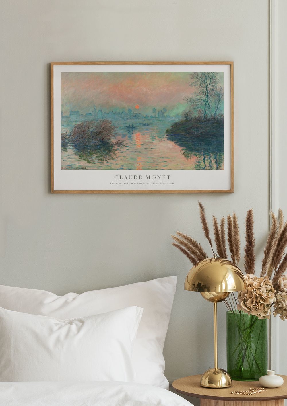 モネ - ラヴァクールのセーヌ川の夕日、冬景色 ポスター