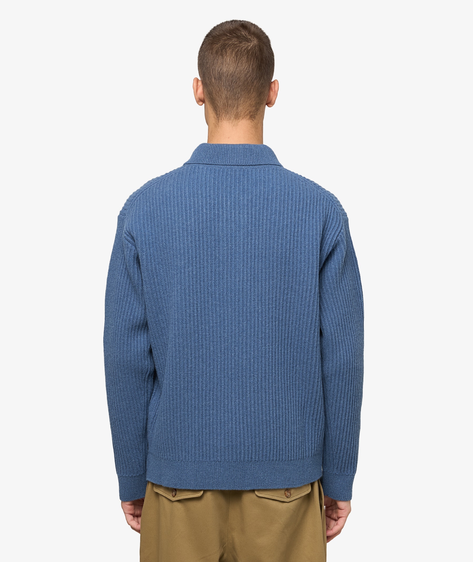 MAISON KITSUNÉ Fox Head Wool Ribbed Polo Sweater | Lapis Blue