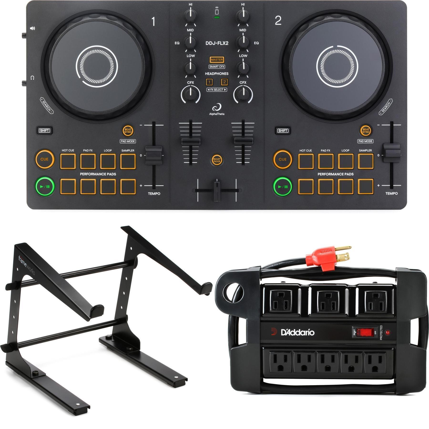 AlphaTheta DDJ-FLX2 2-deck DJ Controller with Laptop Stand Bundle