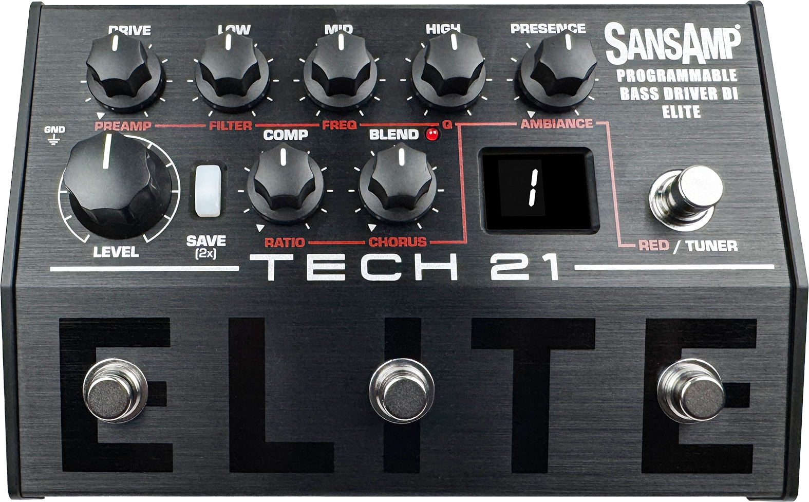 Tech 21 SansAmp Programmable Bass Driver ELITE Preamp Pedal