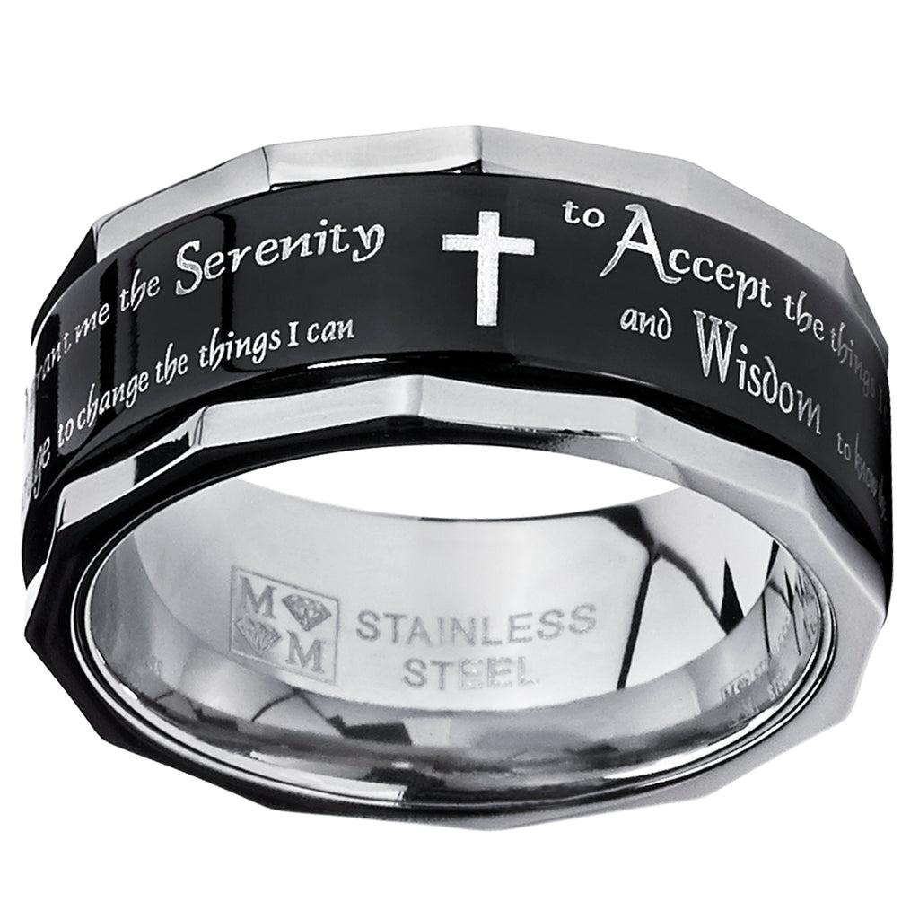 Men's Black Stainless Steel Religious Cross Serenity Prayer