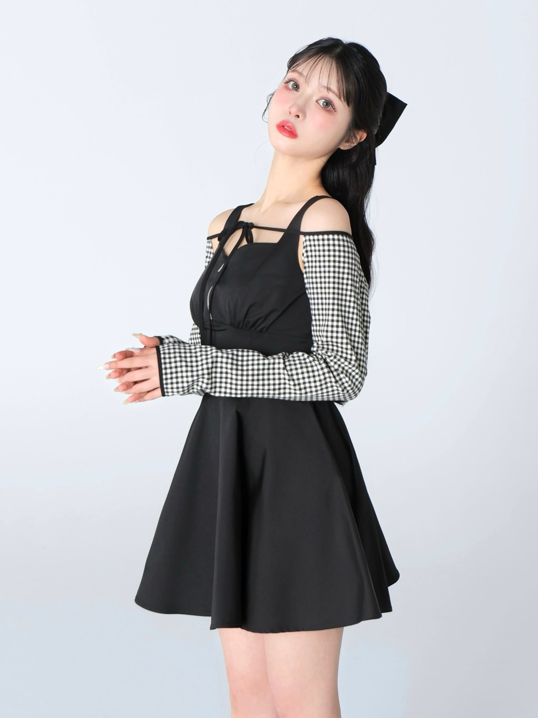 Gingham check ensemble long onepiece(eme10812) – M me eme