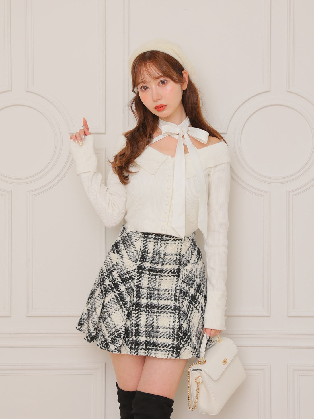 SALE】Decollete ribbon off shoulder knit tops(eme10371) – M me eme