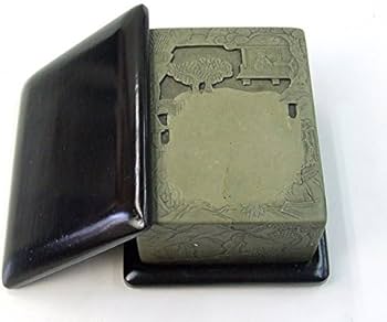 Amazon | 緑端渓 蘭亭硯 3吋 『硯石 写経 本石 木箱 書道用品』 | 硯