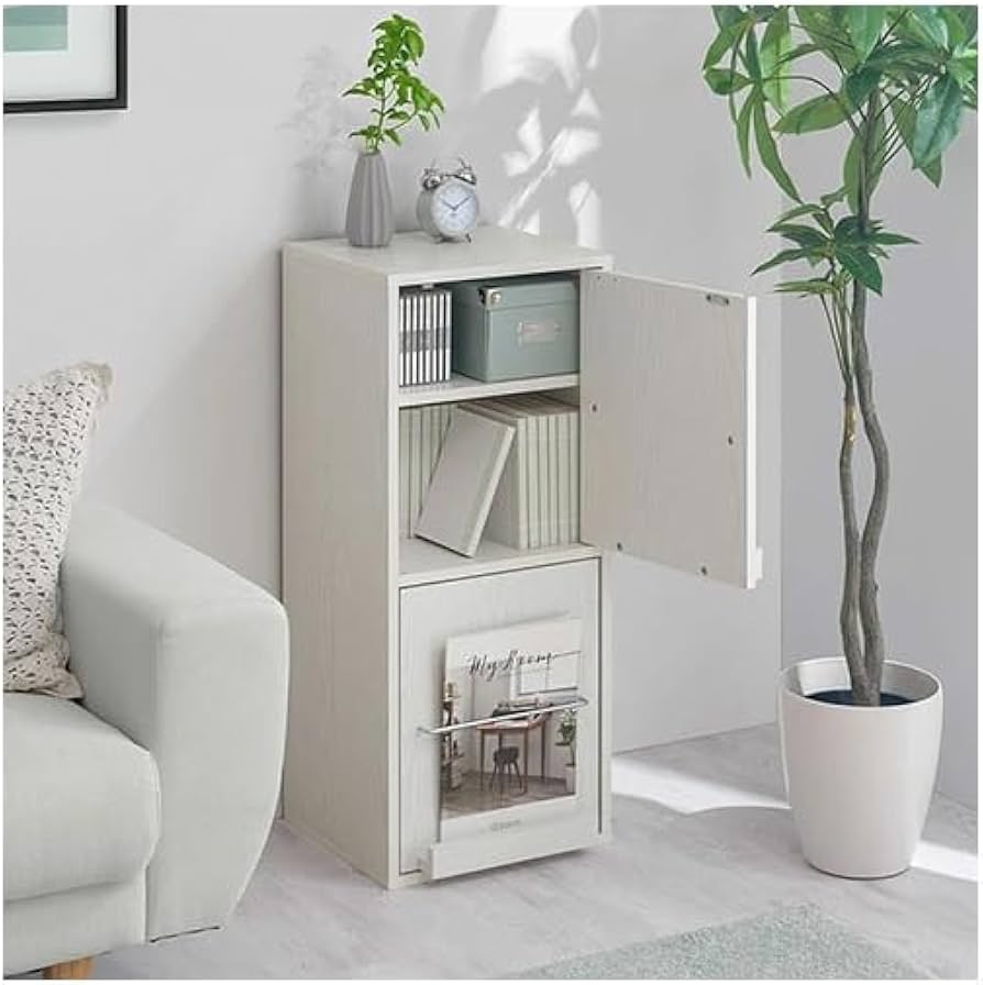 Amazon｜扉付きカラーボックス 収納 ボックス 木製 A4 雑誌 シェルフ