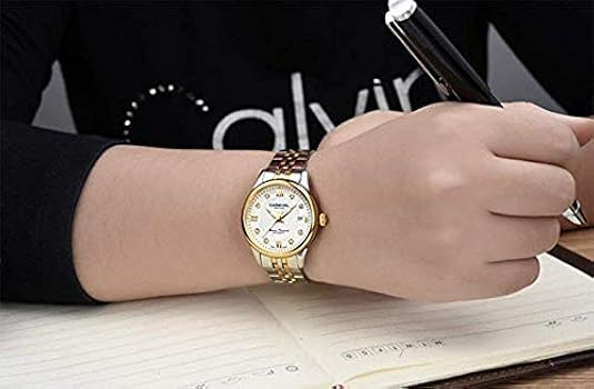 Amazon.co.jp: レディース自動巻き腕時計 ゴールドシルバーステンレス