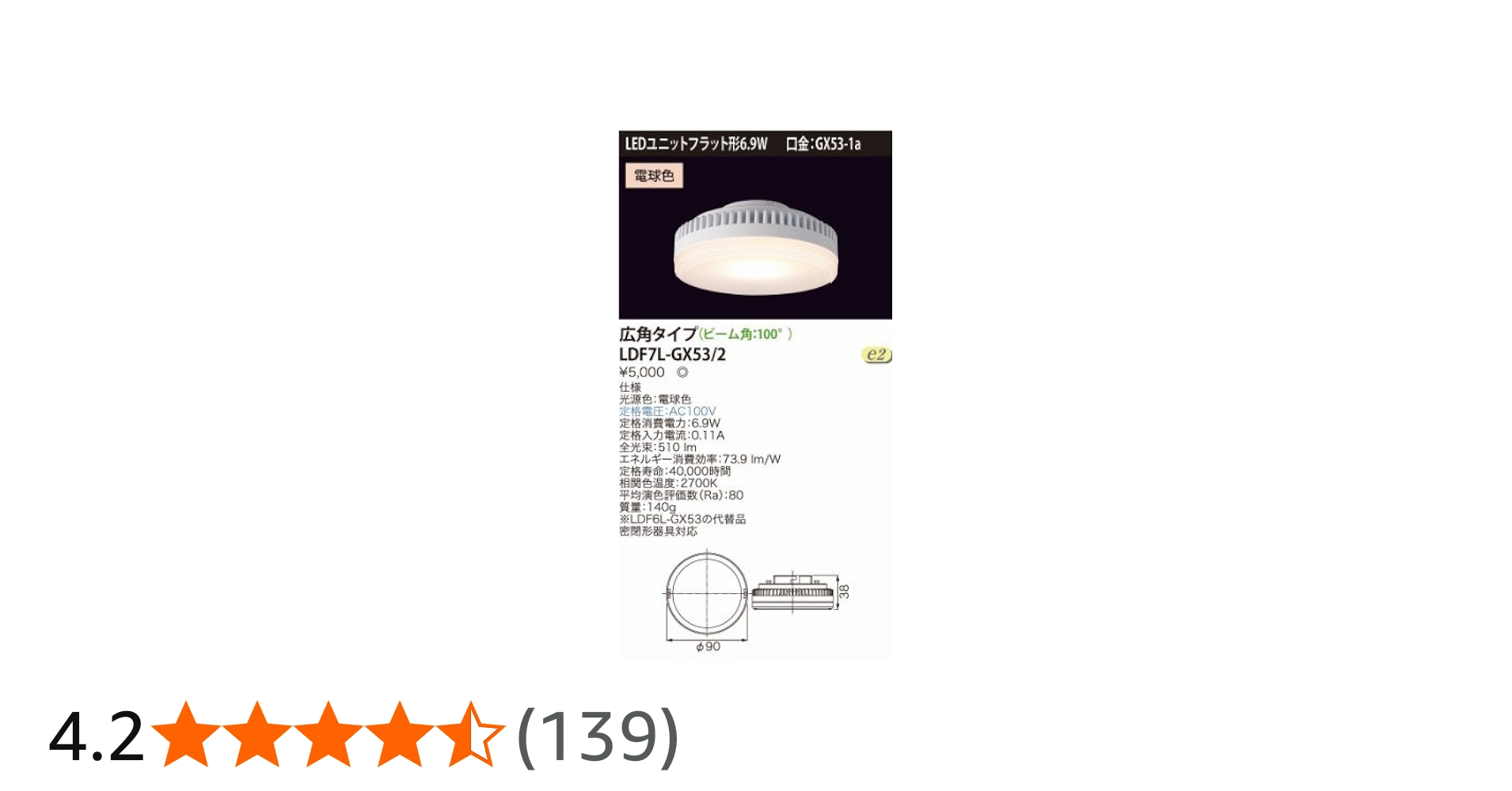 Amazon | 東芝ライテック E-CORE LED電球 LEDユニットフラット形6.9W
