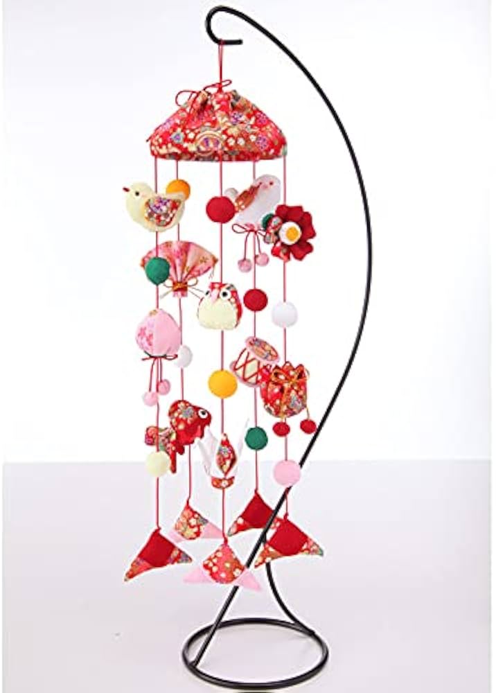 Amazon.co.jp: つり台L・綿20g付き「傘宝つるし雛5本飾り」（赤