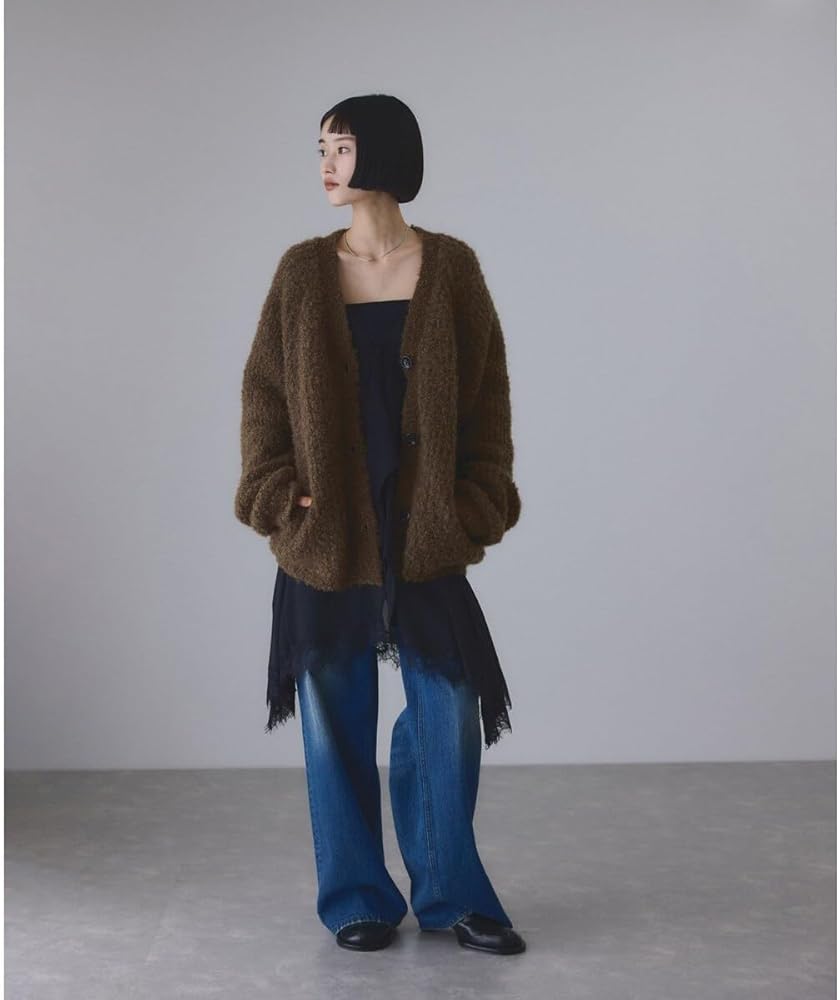 Amazon | [アダムエロペ] モヘヤウールニットカーディガンブルゾン